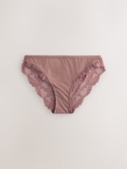Plum/Tan Brown High Leg Lace Knickers 2 Pack - Image 7 of 9