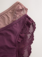 Plum/Tan Brown High Leg Lace Knickers 2 Pack - Image 8 of 9