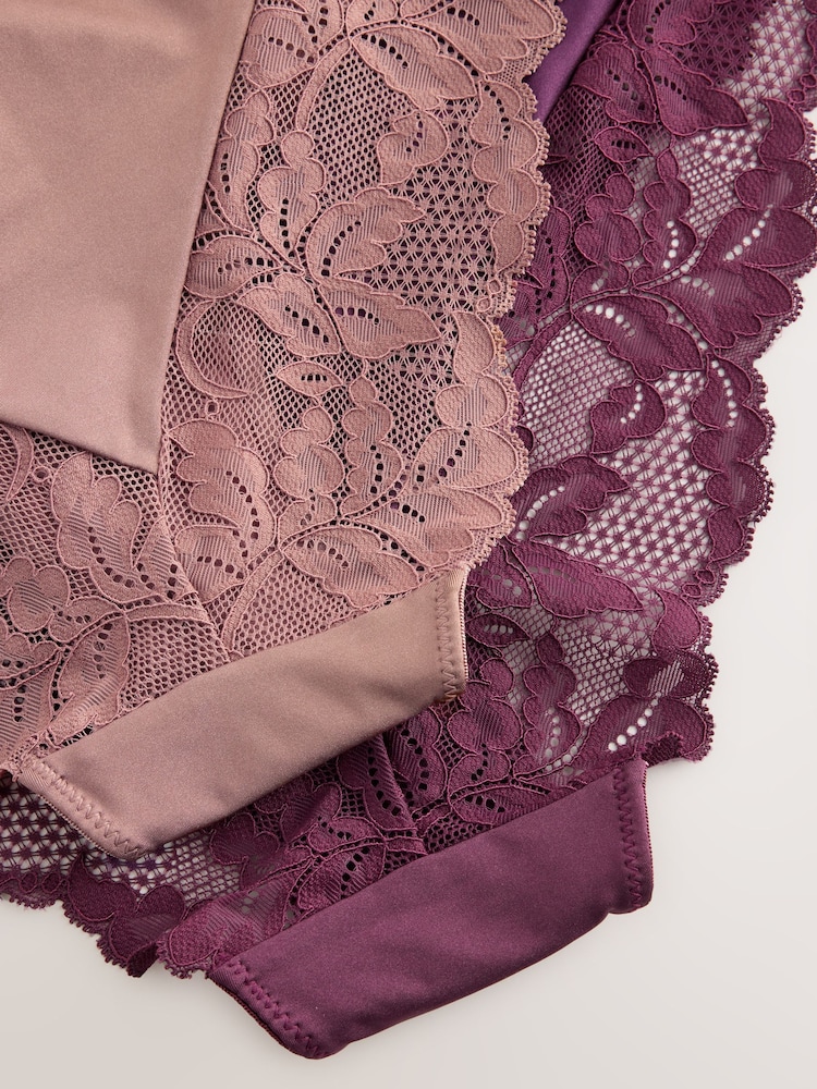 Plum/Tan Brown High Leg Lace Knickers 2 Pack - Image 9 of 9 Plum/Tan Brown High Leg Lace Knickers 2 Pack - Image 9 of 9
