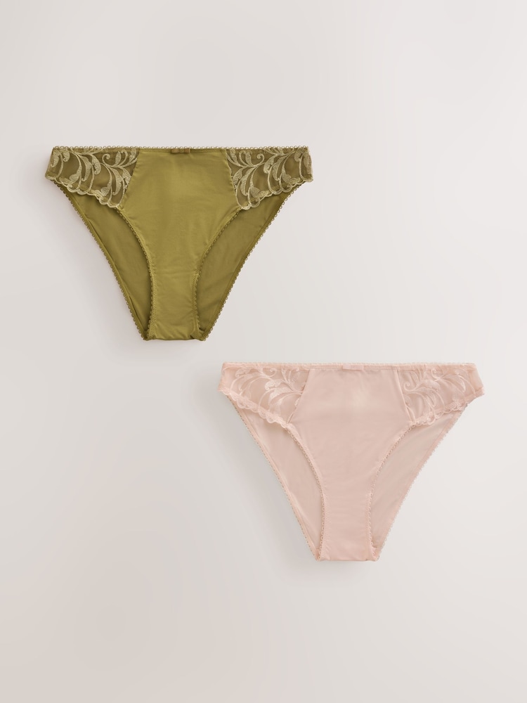 Green/Ecru Embroidered Knickers 2 Pack - Image 1 of 9