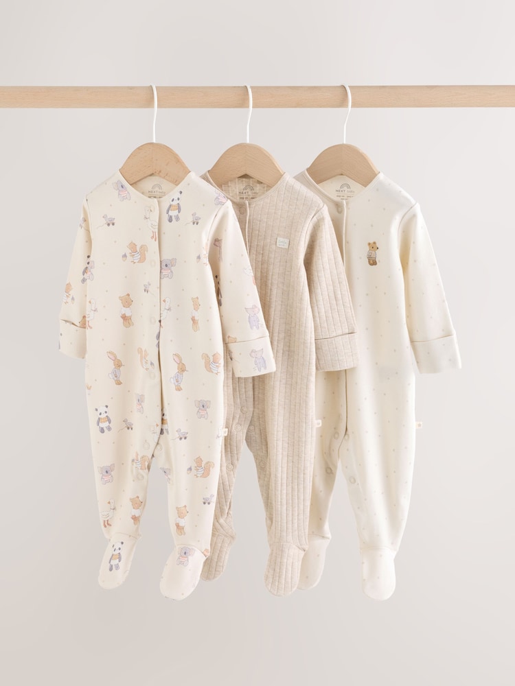 Neutral Animal Baby Sleepsuits 3 Pack (0-2yrs) - Image 1 of 15 Neutral Animal Baby Sleepsuits 3 Pack (0-2yrs) - Image 1 of 15