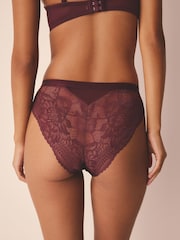 Plum/Mocha/Pink High Leg Lace Knickers 3 Pack - Image 4 of 10