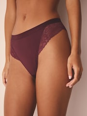 Plum/Mocha/Pink High Leg Lace Knickers 3 Pack - Image 5 of 10