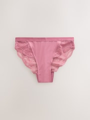 Plum/Mocha/Pink High Leg Lace Knickers 3 Pack - Image 7 of 10