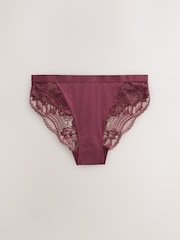 Plum/Mocha/Pink High Leg Lace Knickers 3 Pack - Image 8 of 10