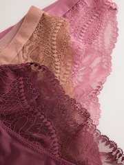 Plum/Mocha/Pink High Leg Lace Knickers 3 Pack - Image 9 of 10