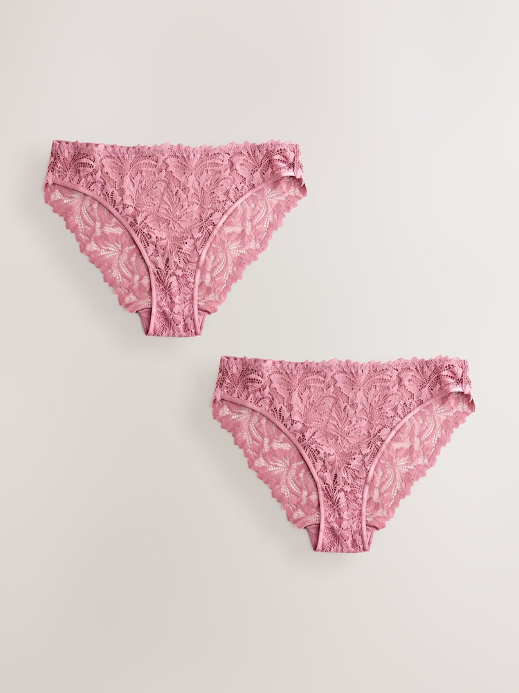 Pink High Leg Ultimate Comfort Lace Knickers 2 Pack - Image 1 of 8 Pink High Leg Ultimate Comfort Lace Knickers 2 Pack - Image 1 of 8