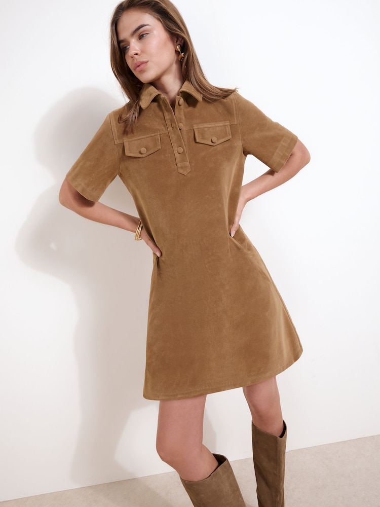 a line mini dress brown Plunge Pocket Pleat Detail A Line Mini Dress In Chocolate Brown Bengaline | EGO US