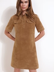 Friends Like These Tan Brown Faux Suede Pocket A Line Mini Dress - Image 5 of 5