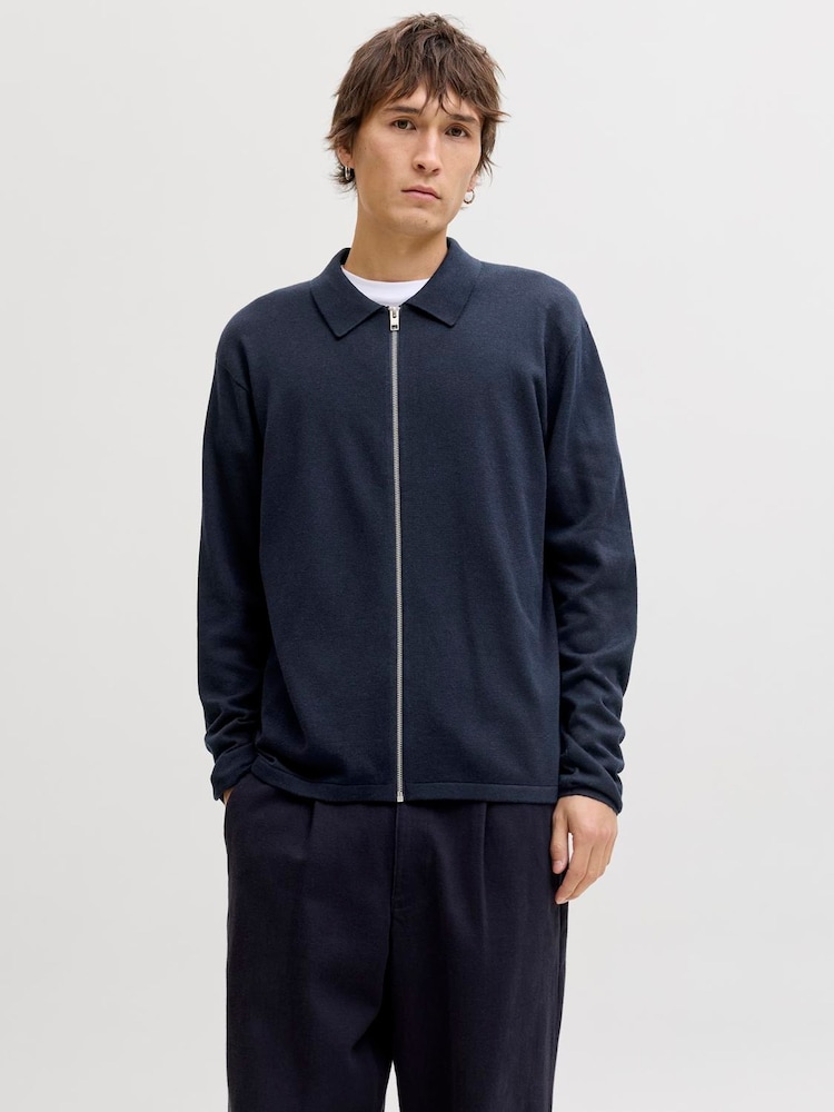 JACK & JONES Blue Knitted Polo Shirt - Image 1 of 7 JACK & JONES Blue Knitted Polo Shirt - Image 1 of 7