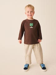 Brown I'm So Lucky Four Leaf Clover Long Sleeve Small Graphic Printed T-Shirt (3mths-7yrs) - Image 2 of 4