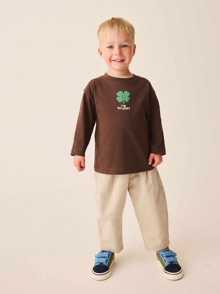 Brown I'm So Lucky Four Leaf Clover Long Sleeve Small Graphic Printed T-Shirt (3mths-7yrs) - Image 2 of 4