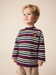 Berry/Navy Textured Sripe Long Sleeve Stripe T-Shirt (3mths-7yrs) - Image 1 of 8
