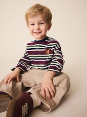 Berry/Navy Textured Sripe Long Sleeve Stripe T-Shirt (3mths-7yrs) - Image 3 of 8