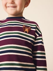 Berry/Navy Textured Sripe Long Sleeve Stripe T-Shirt (3mths-7yrs) - Image 4 of 8