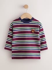 Berry/Navy Textured Sripe Long Sleeve Stripe T-Shirt (3mths-7yrs) - Image 5 of 8