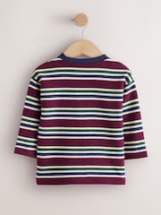 Berry/Navy Textured Sripe Long Sleeve Stripe T-Shirt (3mths-7yrs) - Image 6 of 8