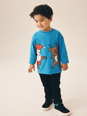 Blue Santa & Rudolph Long Sleeve Christmas T-Shirt (3mths-7yrs) - Image 2 of 3