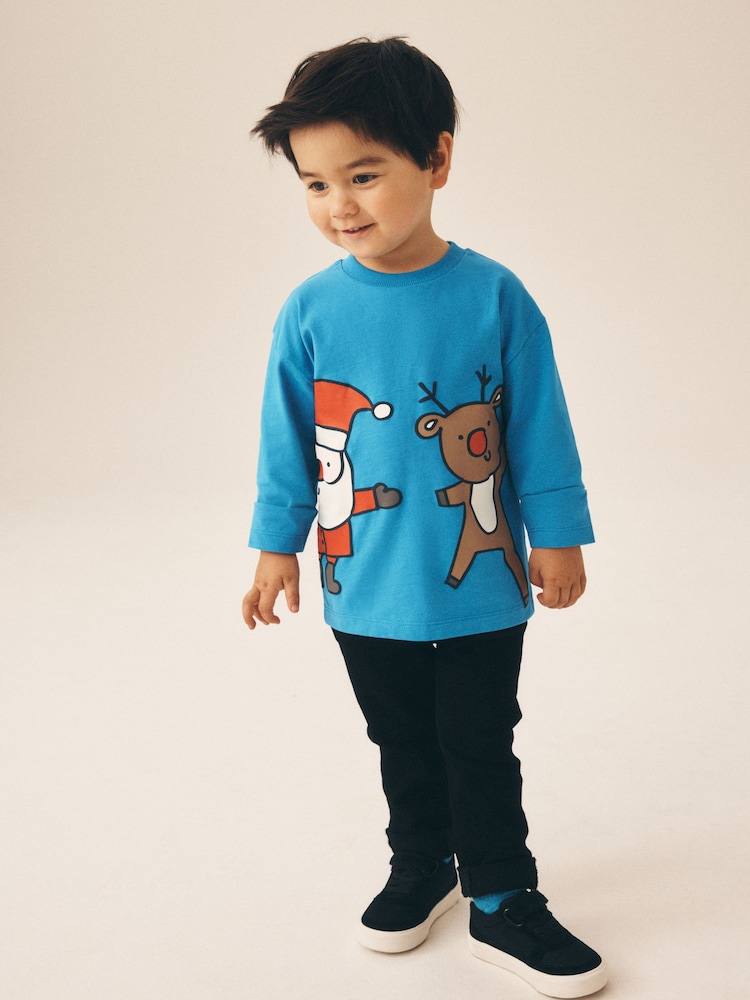 Blue Santa & Rudolph Long Sleeve Christmas T-Shirt (3mths-7yrs) - Image 2 of 3