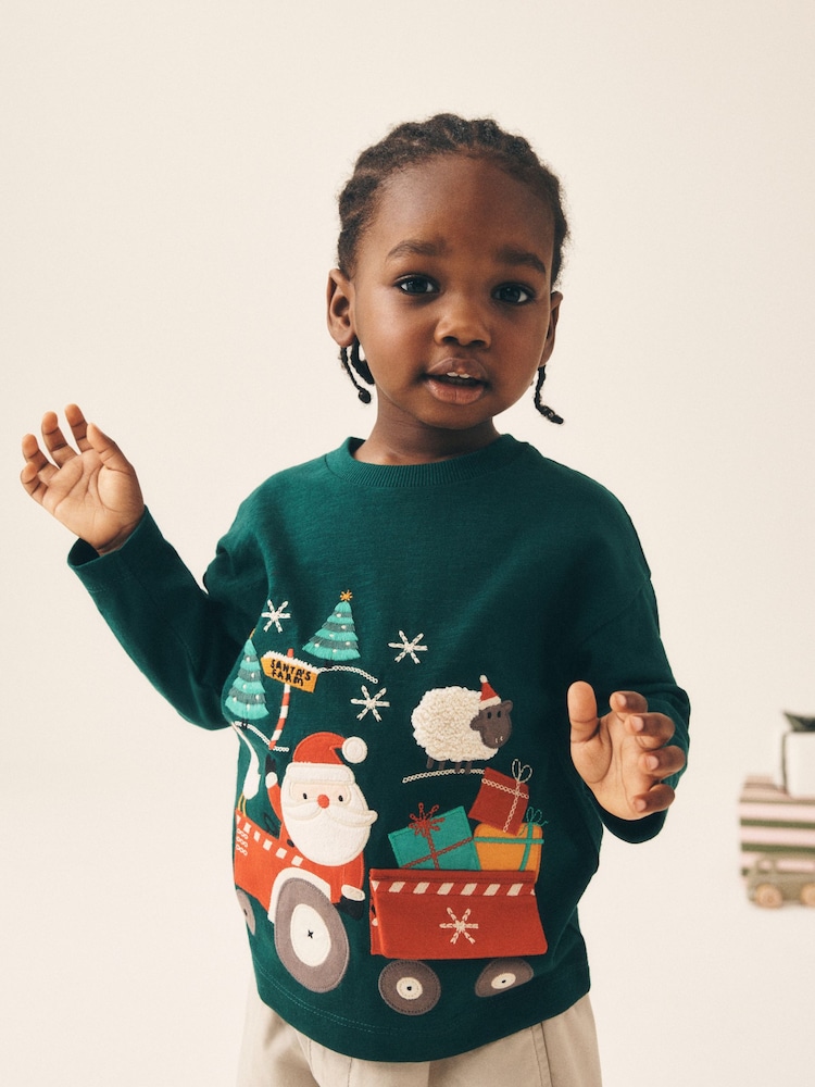 Dark Green Santa Interactive Tractor - Landarmshirt mit weihnachtlichem Design (3 M.–7 J.) - Bild 1 von 8 Dark Green Santa Interactive Tractor - Landarmshirt mit weihnachtlichem Design (3 M.–7 J.) - Bild 1 von 8