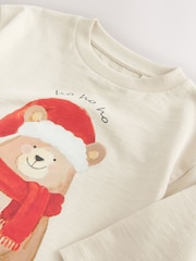 Cream Bear with Santa Hat Long Sleeve Christmas T-Shirt (3mths-7yrs) - Image 4 of 4