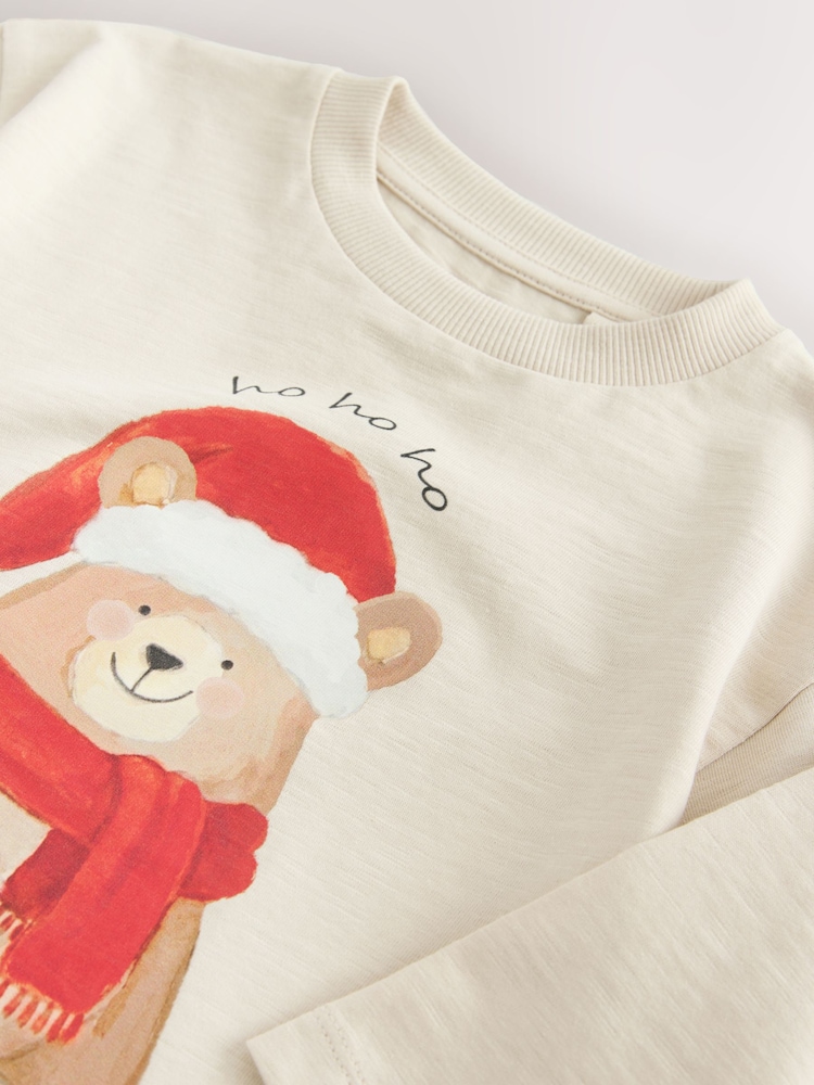 Cream Bear with Santa Hat Long Sleeve Christmas T-Shirt (3mths-7yrs) - Image 4 of 4 Cream Bear with Santa Hat Long Sleeve Christmas T-Shirt (3mths-7yrs) - Image 4 of 4