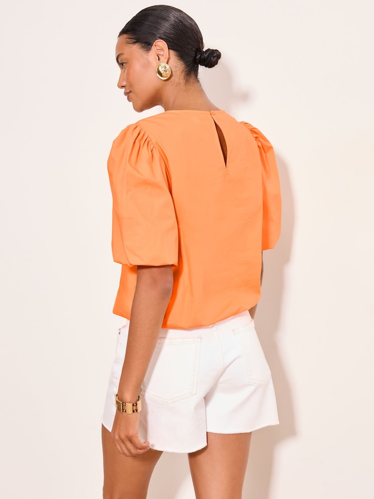 Lipsy Orange Puff Sleeve Cutwork Detail Top - Image 5 of 5