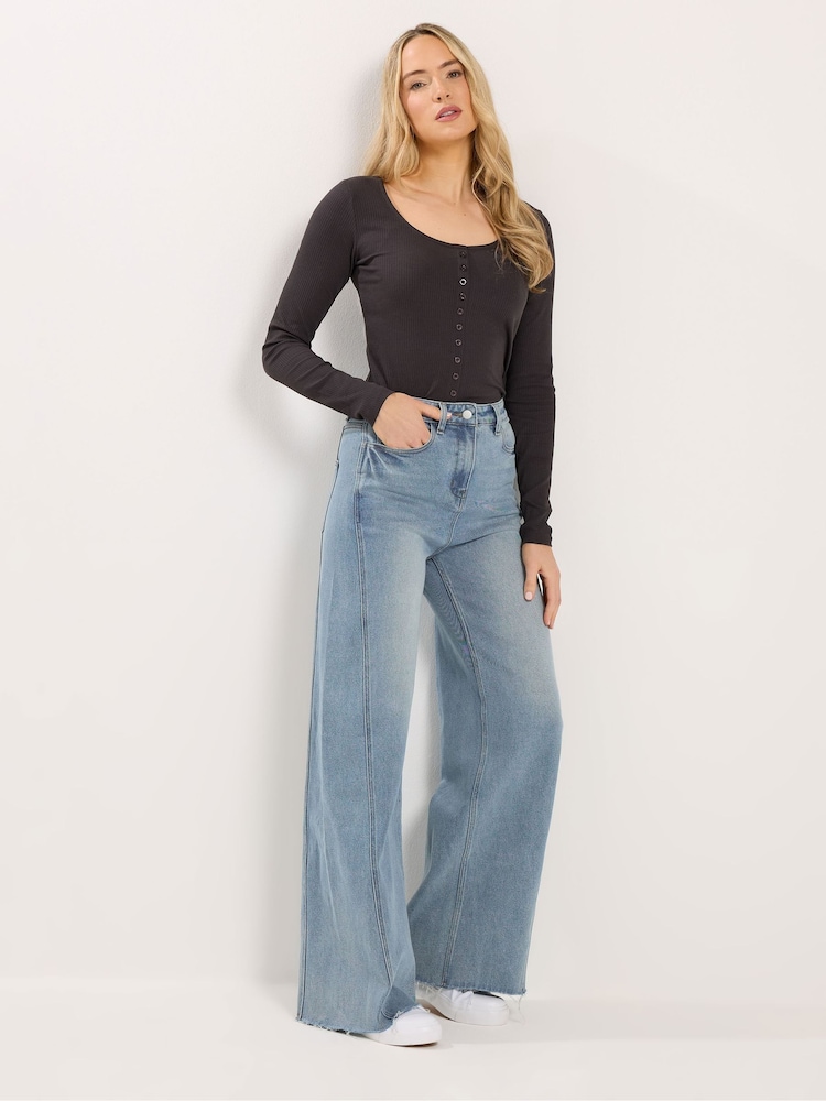 Long Tall Sally Blue Twist Seam Wide Leg Jeans - Image 1 of 5