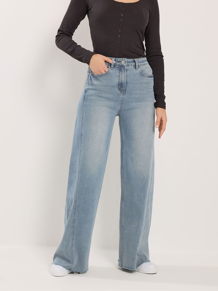 Long Tall Sally Blue Twist Seam Wide Leg Jeans - Image 2 of 5
