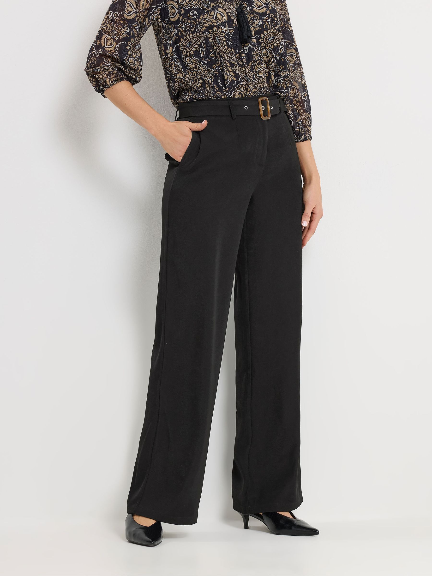 Long Tall Sally Women's Black Belted Wide Leg Trousers