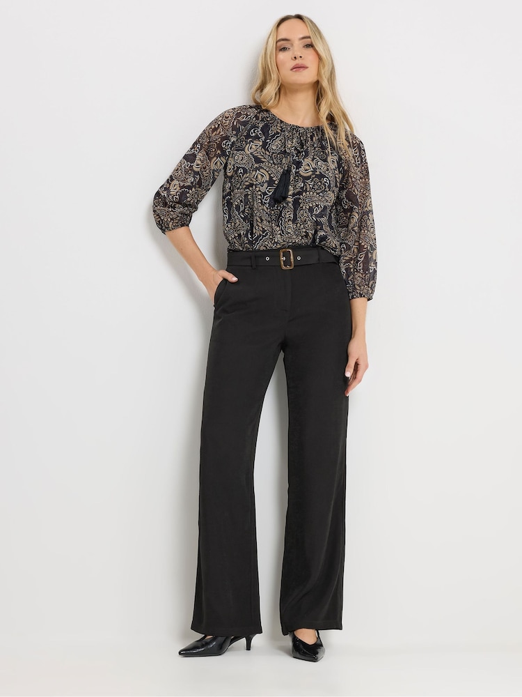 Long Tall Sally Black Belted Wide Leg Trousers - Image 1 of 5 Long Tall Sally Black Belted Wide Leg Trousers - Image 1 of 5