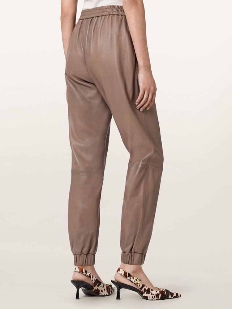 AllSaints Brown Jen Leather Joggers - Image 2 of 7