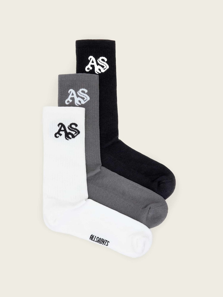 AllSaints Grey Gothic Socks ( 3 Pack ) - Image 1 of 3 AllSaints Grey Gothic Socks ( 3 Pack ) - Image 1 of 3