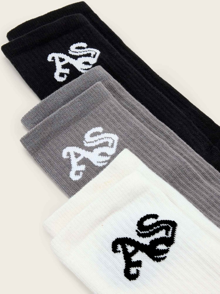 AllSaints Grey Gothic Socks ( 3 Pack ) - Image 2 of 3 AllSaints Grey Gothic Socks ( 3 Pack ) - Image 2 of 3