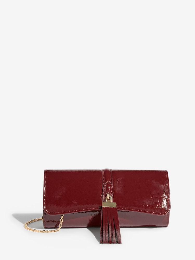 Lipsy Burgundy Red Tassel Trim Clutch Bag - Image 1 of 5