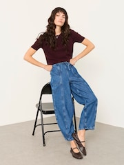 FatFace Alev Mid Wash Petite Drawstring Jeans - Image 4 of 5