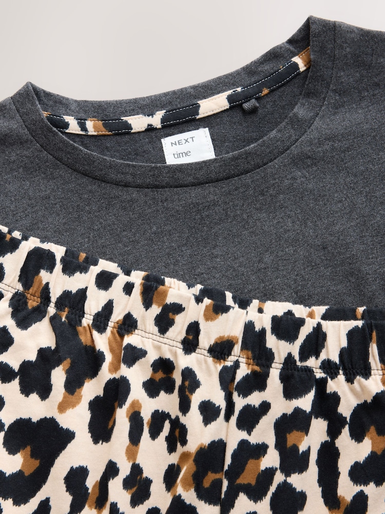 Charcoal Grey Leopard Print Cotton Short Pyjamas Set - Image 9 of 9 Charcoal Grey Leopard Print Cotton Short Pyjamas Set - Image 9 of 9