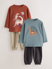 Multi Animal Safari Graphic Printed Top and Leggings Set 2 Pack (3mths-7yrs) - Image 1 of 7