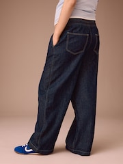 Indigo Blue Maternity Linen Blend Drawstring Wide Leg Jeans - Image 4 of 9