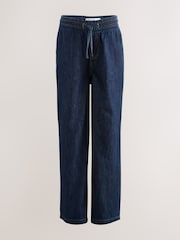 Indigo Blue Maternity Linen Blend Drawstring Wide Leg Jeans - Image 6 of 9