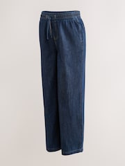 Indigo Blue Maternity Linen Blend Drawstring Wide Leg Jeans - Image 7 of 9