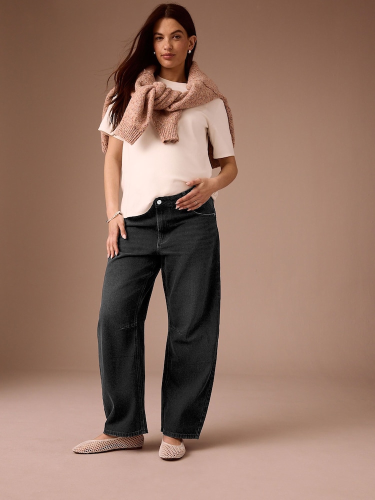 Washed Black Maternity Barrel Leg Denim Jeans - Image 1 of 9