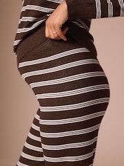 Chocolate Brown Maternity Knitted Stripe Co-Ord Set - Image 6 of 10