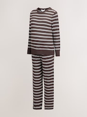 Chocolate Brown Maternity Knitted Stripe Co-Ord Set - Image 8 of 10