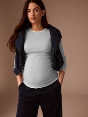 Grey Maternity Layered Long Sleeve Ruched T- Shirt - Image 1 of 8