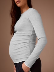 Grey Maternity Layered Long Sleeve Ruched T- Shirt - Image 3 of 8