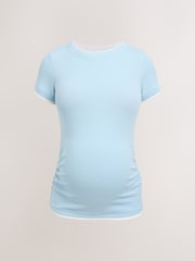 Blue Maternity Layered Short Sleeve Ruched T- Shirt - Image 2 of 4