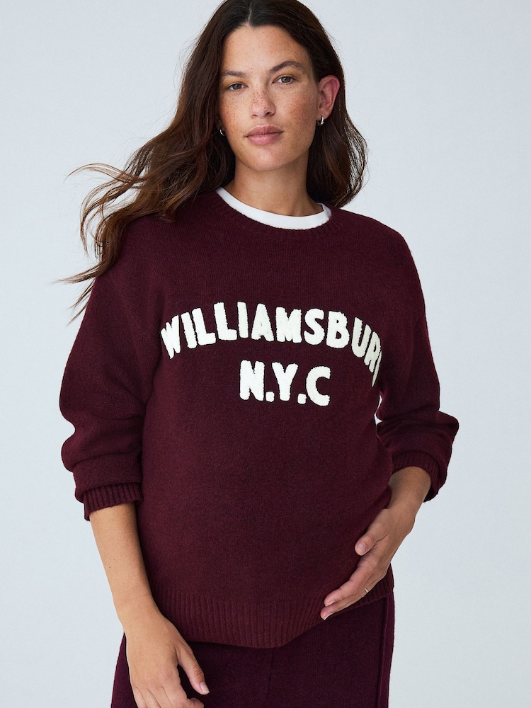 Burgundy Red Maternity Williamsburg NYC Knit Crew Neck Jumper - Image 2 of 9