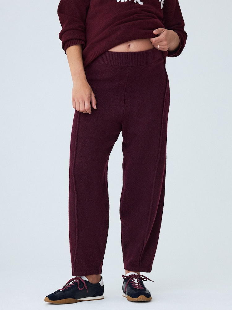 Burgundy Red Maternity Barrel Leg Knit Trousers - Image 2 of 8