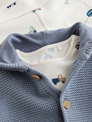 Blue Transport Baby Knitted Cardigan, Bodysuit and Leggings Set (0mths-2yrs) - Image 9 of 12